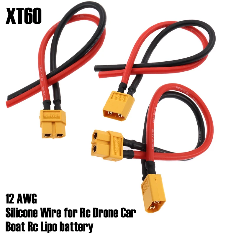 1PCS XT60 Gold-plated Male Female Connector 12AWG High Temp Silicone Wire Cable for RC Drone Boat Lipo Battery Power Connection