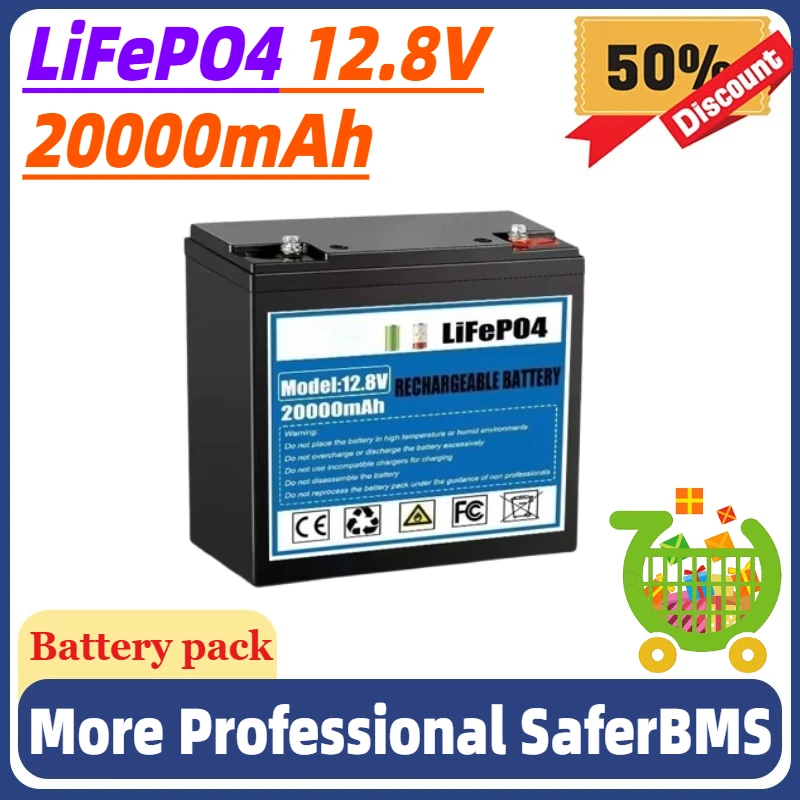 

12.8V 20000mAh Lithium Iron Phosphate Battery with BMS LiFePO4 Battery Pack Rechargeable