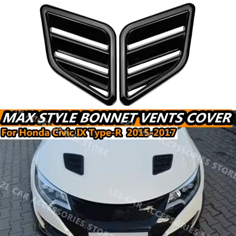 2X Engine Hood Vent For Honda Civic IX SI Type-R 2015-2017 Louvers Air Scoop Bonnet Vent Cover Air Intake Cover Glossy Black