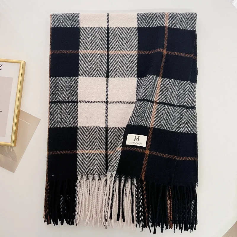 Women Plaid Long Scarf Winter Warm Cashmere Women Pashmina Foulard Bandana Scarves Female Luxury Hijab Tassel Shawl Wraps