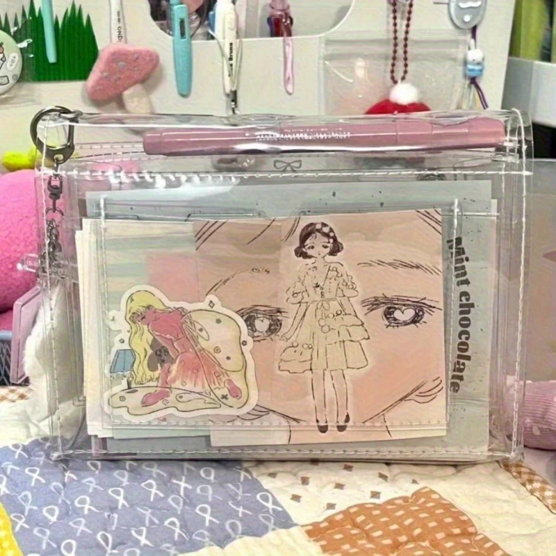 1pc PVC Transparent Cosmetic Bag, 4-Layer Travel Toiletry Organizer, Makeup Storage Purse, Multi-Purpose Stationery Pencil Case