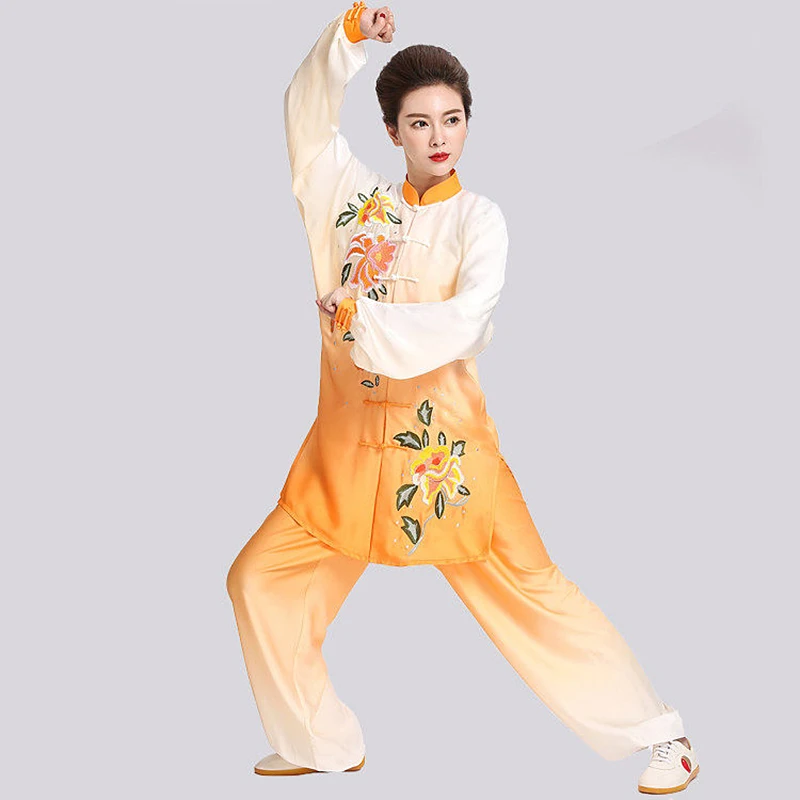 Women's Tai Chi Suit New Arrival Gradient Orange Embroidery Performance & Training Wear