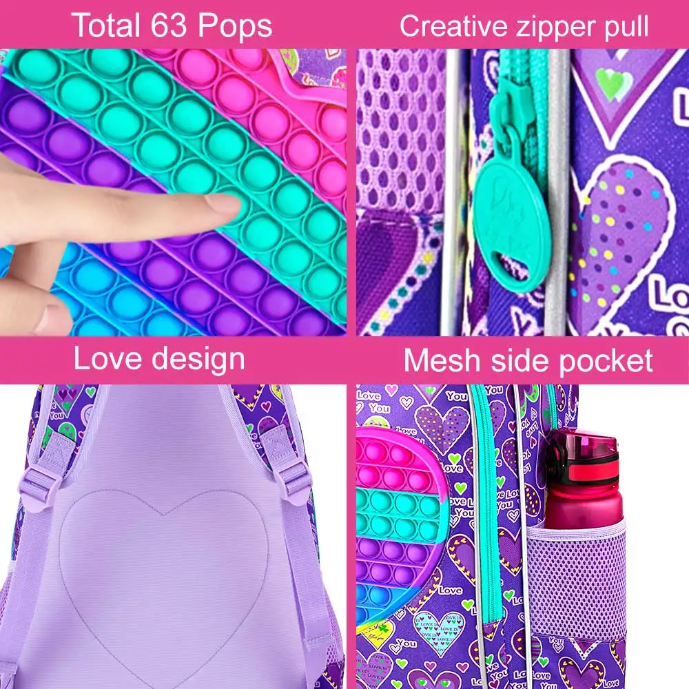 3PCS  Backpack for Girls, 16" Kids Backpacks with Lunch Box, Water Resistant Girl Bookbag for School Elementary image 4