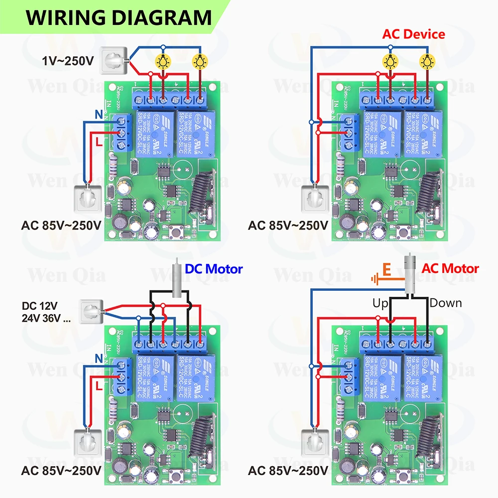 Interruptor de Controle Remoto Sem Fio Universal, Módulo de Relé 2CH, 500m Transmissor para Luz, Garagem, Guindaste, DIY, 433MHz, 110V, 220V