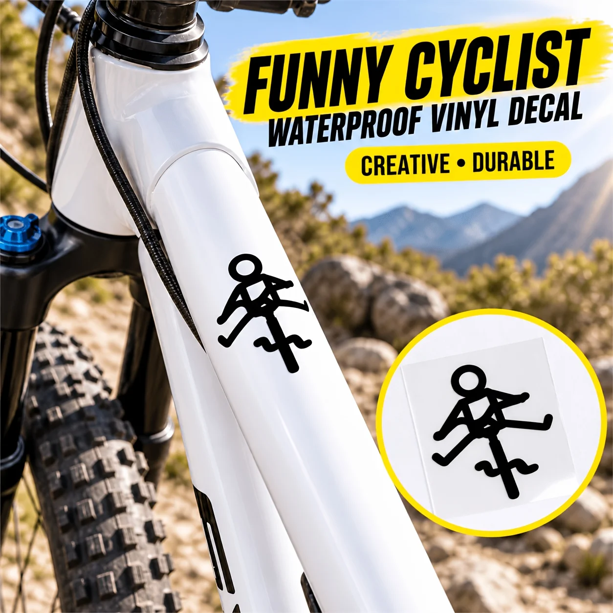 Fun Simple Drawing Bicycle Stickers, Cyclist Puddle Vinyl Decals, Waterproof Frame Fork Decor for Road Mountain Gravel Bike