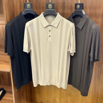 남성용 반팔 폴로 셔츠, 비즈니스 캐주얼 풀오버, 라펠 뽕나무 실크 빈 셔츠, LP 용수철 여름 신상