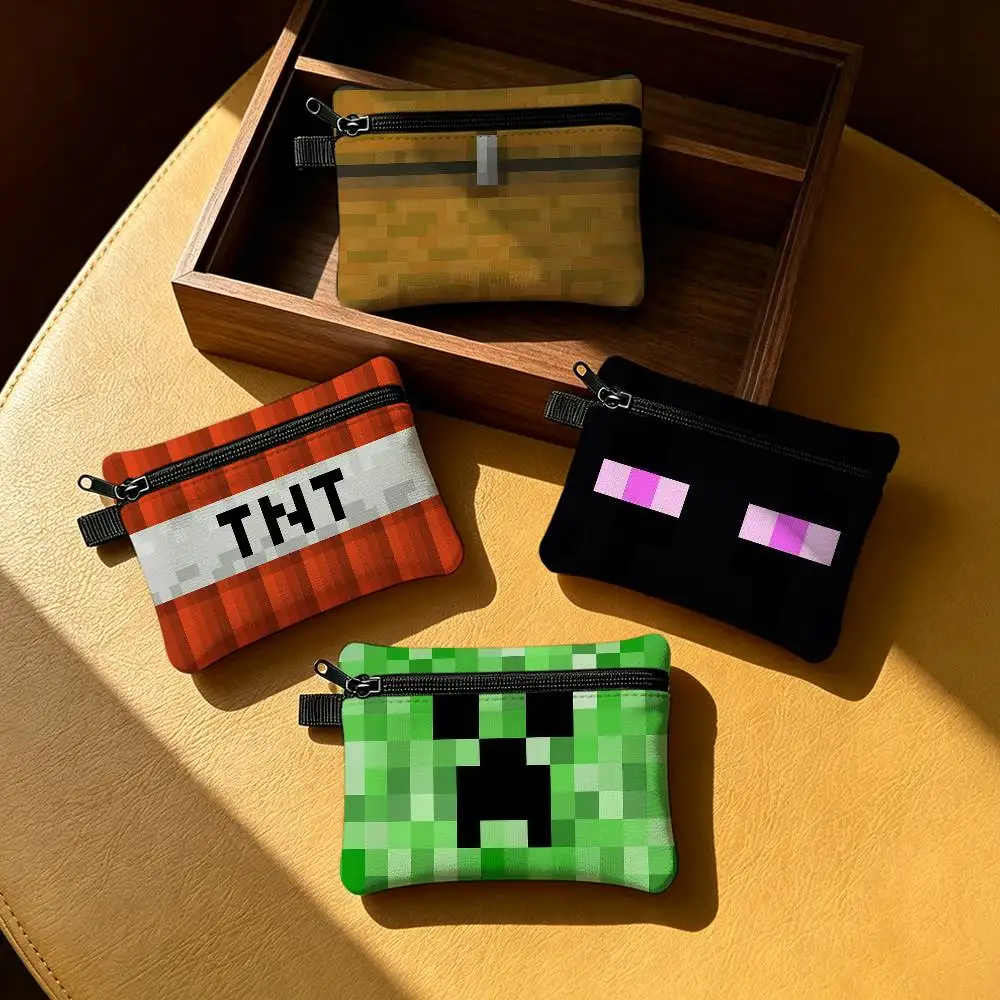Face M-MinecraftS-ES Hot Game Waterproof Zipper Coin Purse Lightweight Hanging Key Pouch Card Holder For Daily Use
