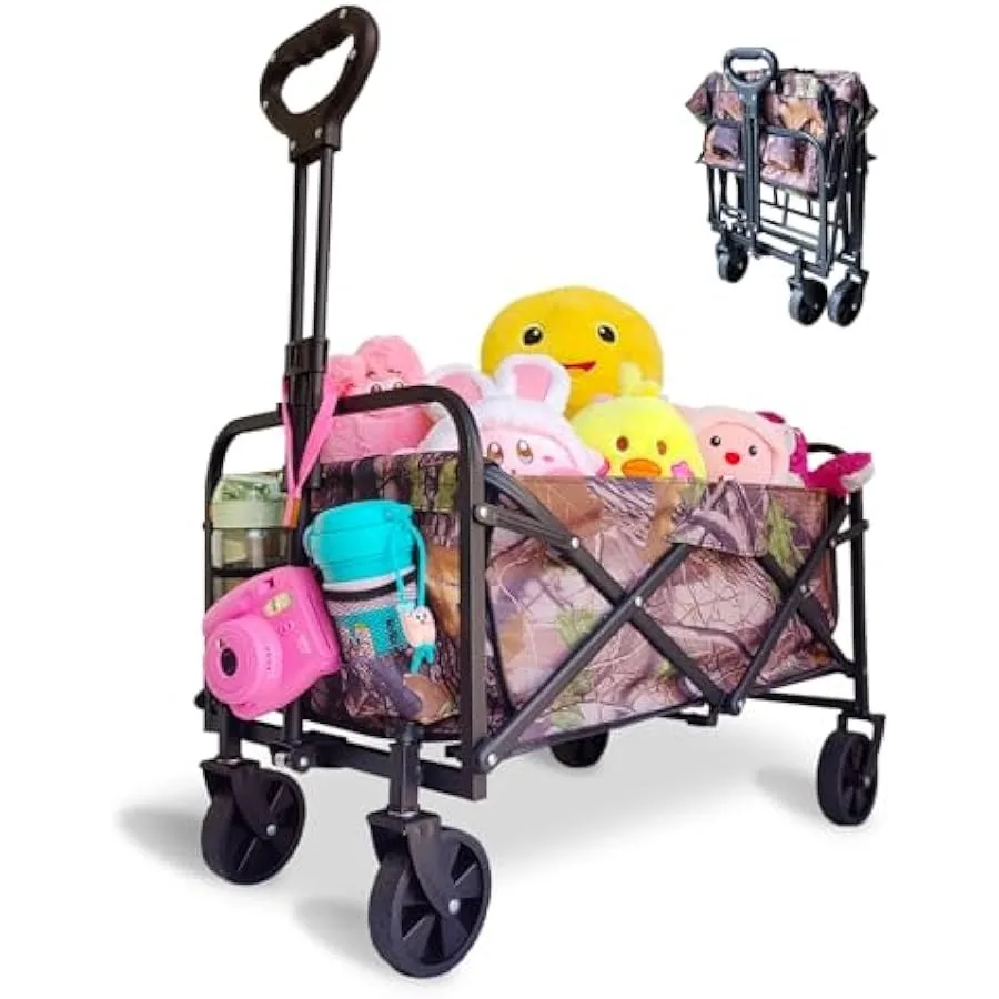 Collapsible Outdoor Wagon Cart - Portable Heavy Duty Folding Camp Cart with Wheels - Folding Utility Wagon Carts for Sports Gro