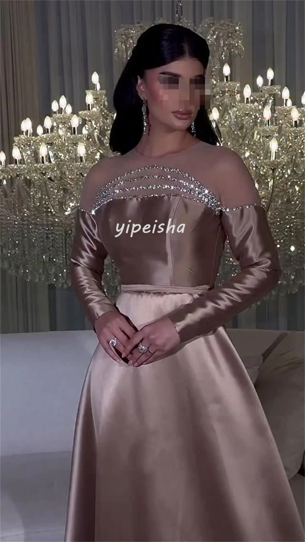 Customized Sexy Matching Rhinestone Pleat A-line Off-the-shoulder Long Dresses Bespoke Occasion Dresses Sizes Available Fashion