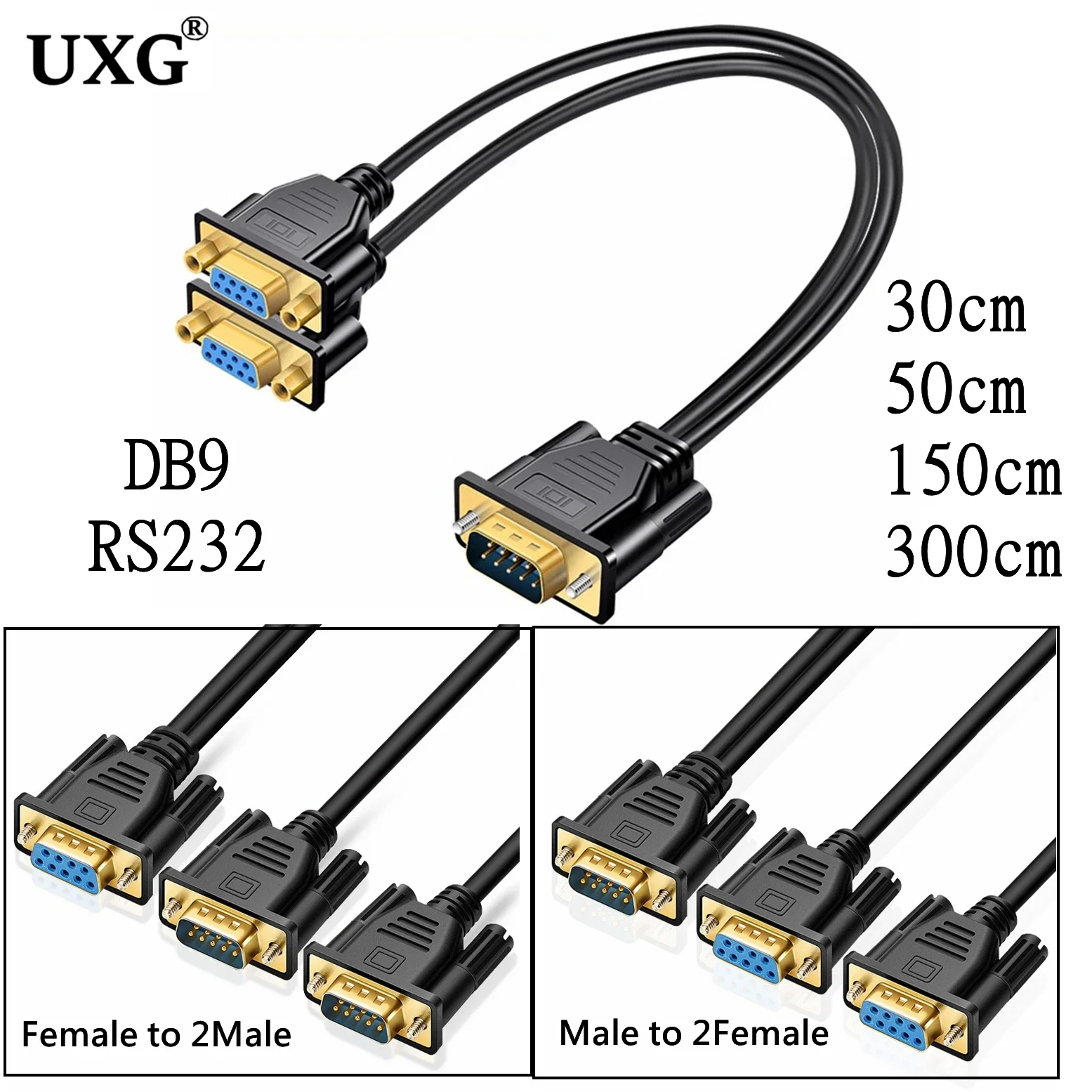 DB9 9Pin 2 in 1 To 2 Rs232 Data Cable 1m 3m Male To Female for Cash Register POS Display Serial Splitter Directly Connected COM