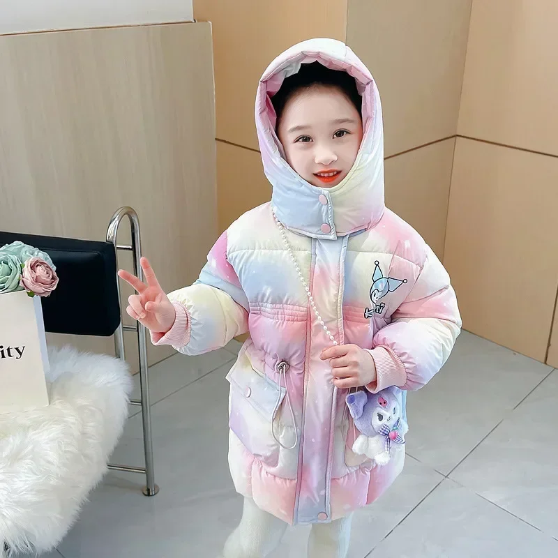 

Kuromi Fashion Kawaii Padded Jacket Winter Cute Cartoon Sanrio Ins Winter Warm Thick Long Sleeve Hooded Coat Gifts for Kids