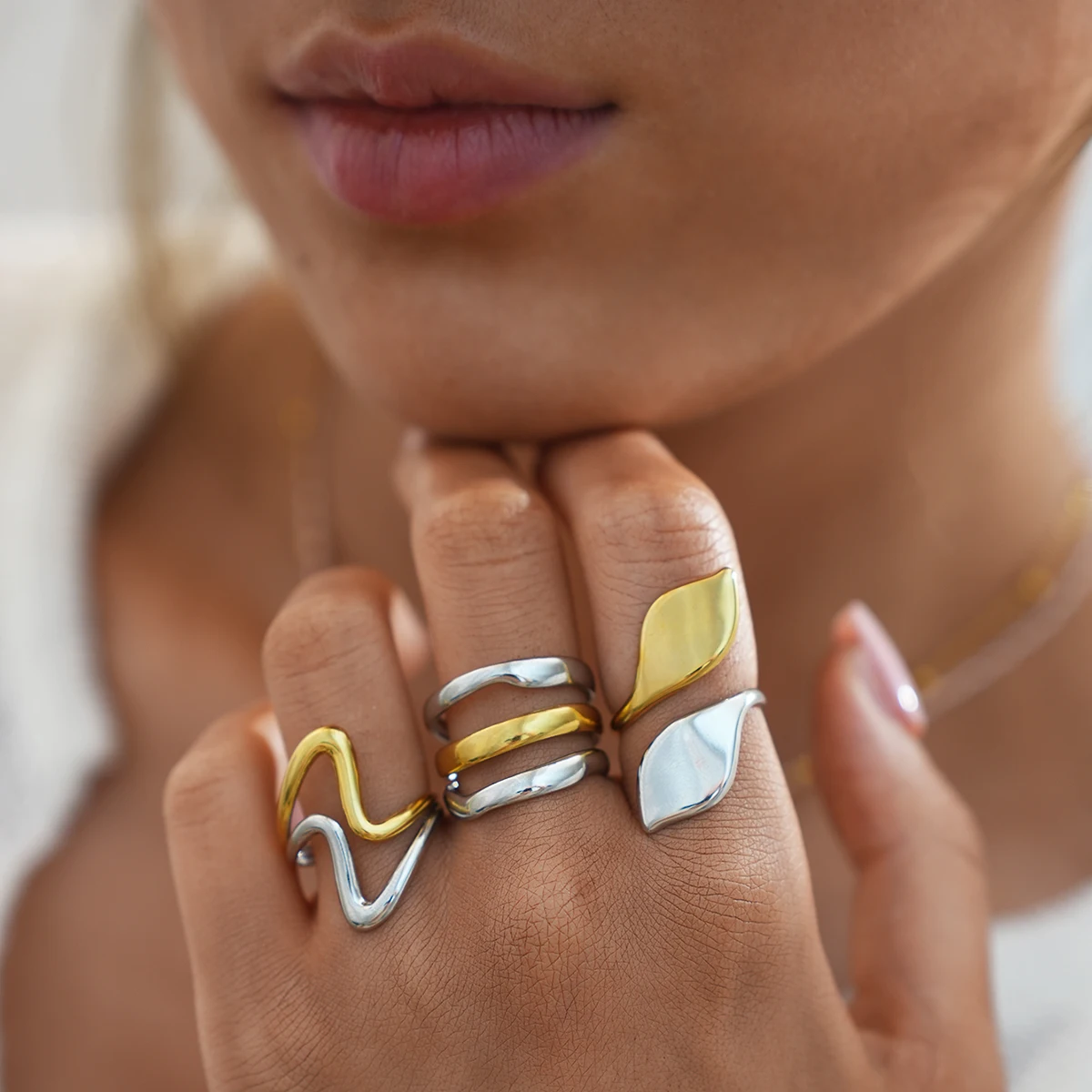 

316L Stainless steel Mixed Color Rings For Women Gold Color And Silver Color Two Tone Ring For Stacking Waterproof Jewelry Gifts