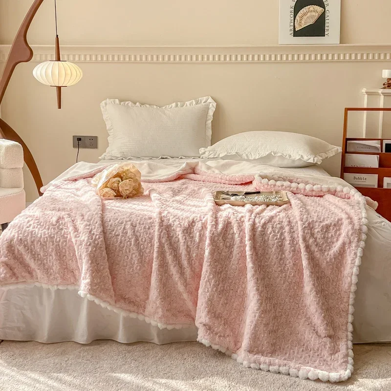 Multifuncional Faux Fur Inverno Cobertor com Zíper, 3D Rose Roupa de cama, Plush Sofá Cobertor, Microfiber Bedding Quilt Cover, Capa de edredão