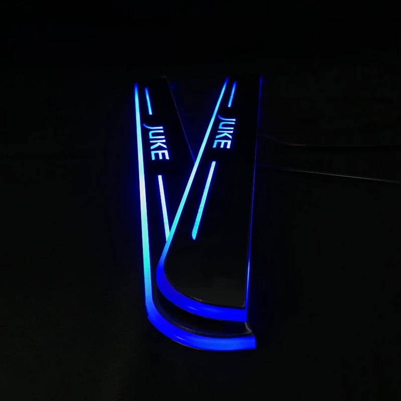 닛산 Juke 2010 - 2018 2019 2020 임계 값 Led 바 통로 동적 환영 램프 용 자동차 도어 씰 스커프 플레이트 페달 조명