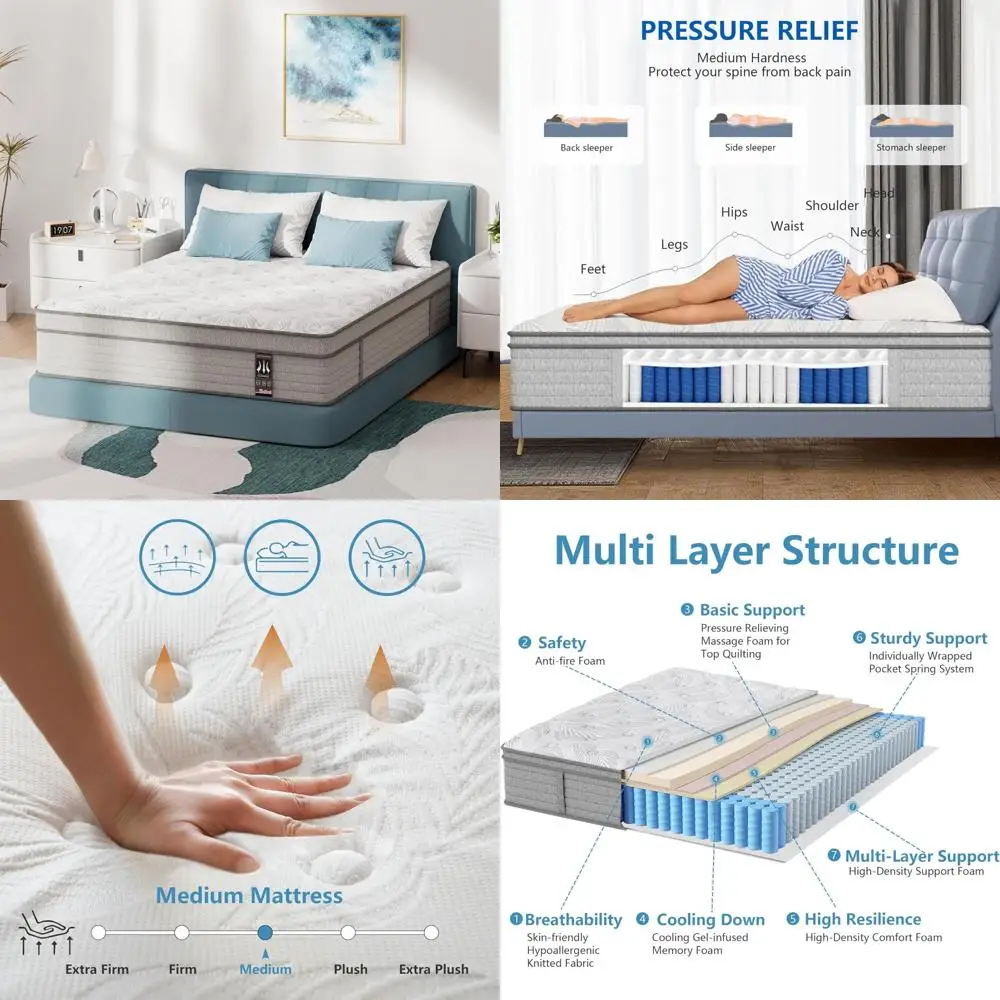 Hybrid Gel Memory Foam Mattress XL Twin Size with Pocket Springs - Medium Firm Support, Motion Isolation, Easy Setup in a Box