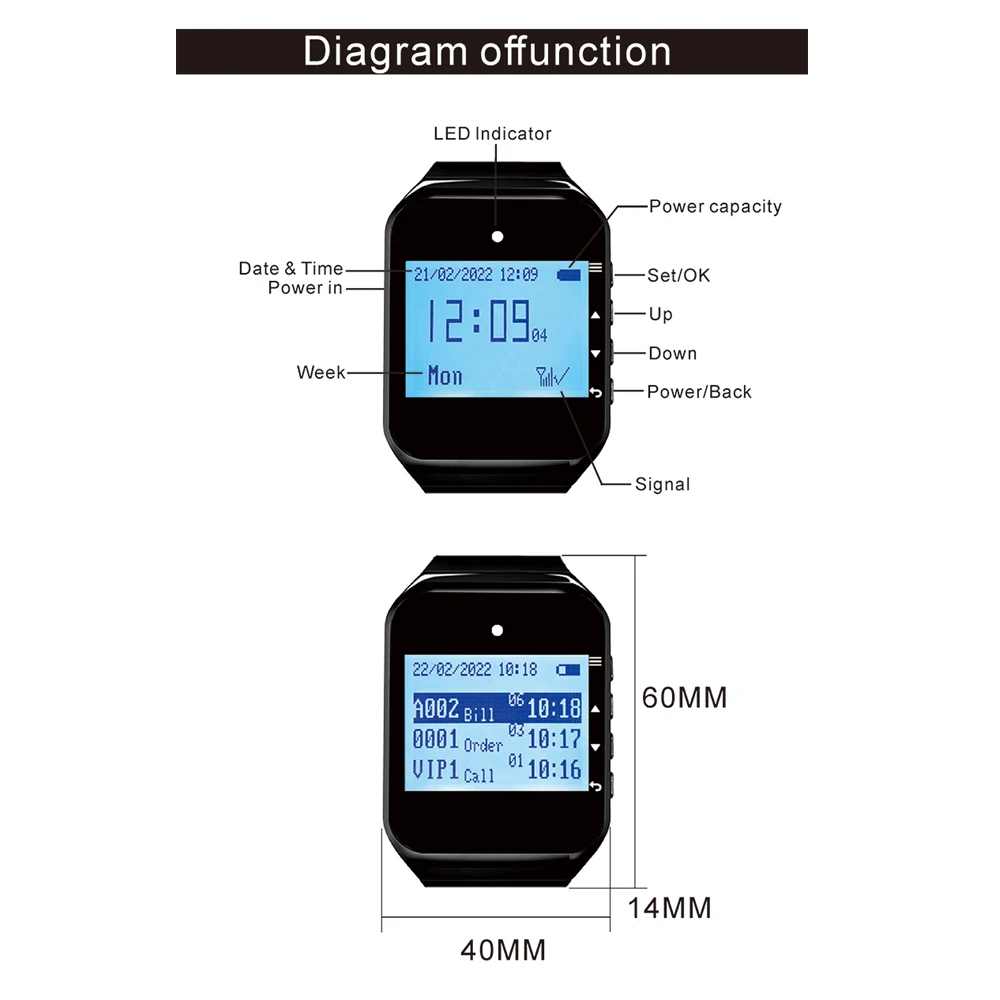 Cafe Wireless Waiter Calling System Restaurant Pager Watch Receiver Call Button for Clinic Dentist Wireless Calling