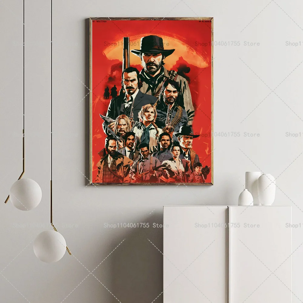 1PC Popular Game Red Dead Redemption 2 Poster Self-adhesive Art Waterproof Paper Sticker Coffee House Bar Room Wall Decor