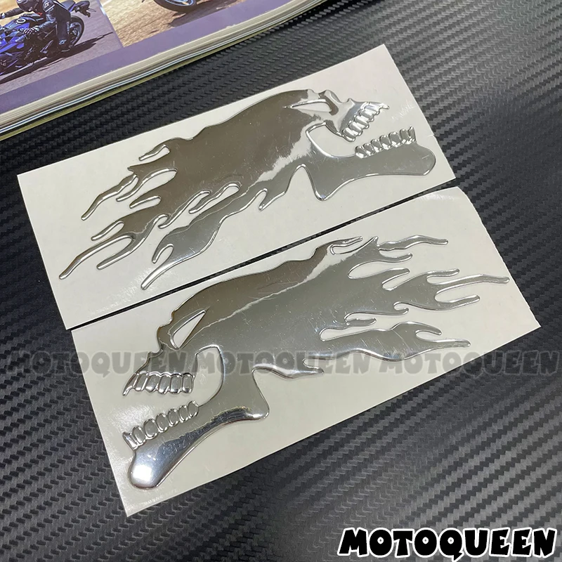 3D Flame Skull Head Vintage Motorcycle Car Styling Label Emblem Gas Fuel Tank Pad Helmet Decor Decals Stickers For Harley BMW 2