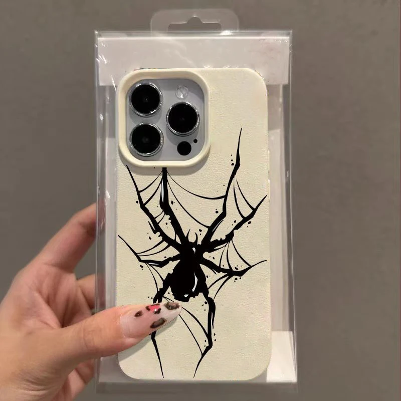 Black Spider Ink Dot Lychee Pattern Phone Case For iPhone 17 16 15 14 Plus 13 12 11 Pro MAX 17 Air TPU Silicone Soft Phone Case