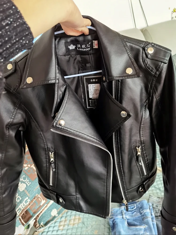 Short PU Leather Jacket Korean Style Slim Fit High Waist Biker Coat Versatile Autumn Winter Women's 2025 New Cropped Jacket