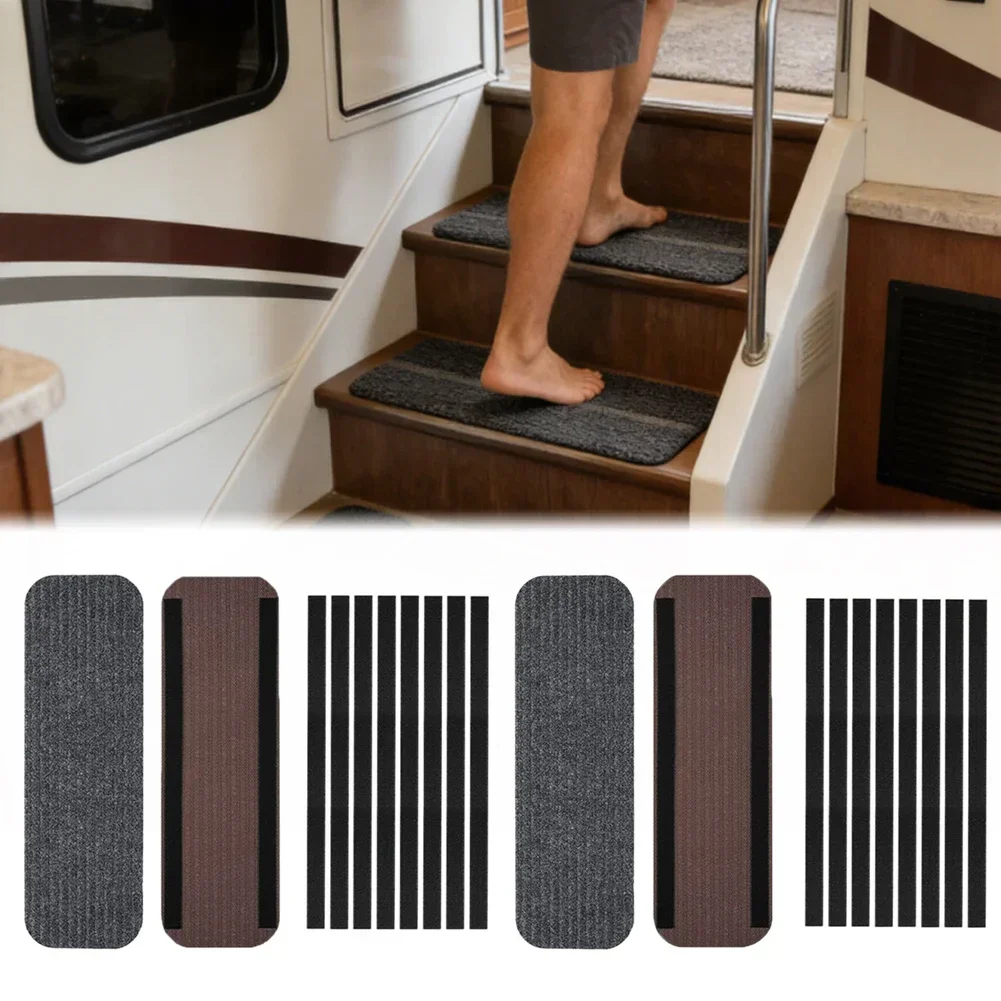 

Коврики для ступеней RV для ступеней Lippert с нескользящей резиновой основой, 49,5x19 см, 61x19 см, черные, пластиковые, ребристые, грязезащитные, всепогодные