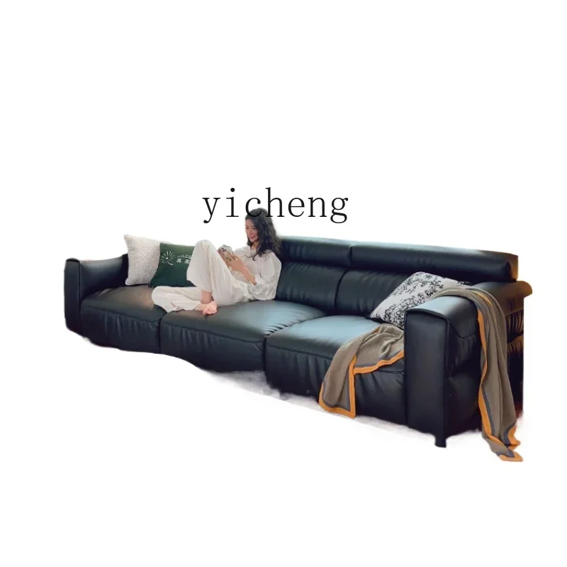 

Sofa Leather Living Room Black First Layer Cowhide Straight Row Sofa