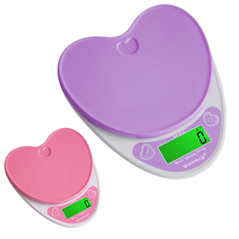 Balança digital de cozinha de alta precisão, 5kg/1g com retroiluminação alimentos em formato de coração rosa balança eletrônica g/lb/oz