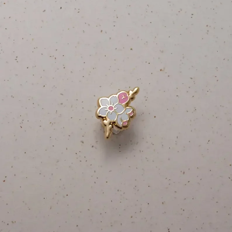 Cherry Blossom    Enamel Pin  Gold White Pink   Cloisonné Badge Botanical Art Pretty Flower Board Fillers