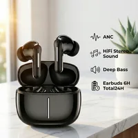 Audífonos Inalámbricos ANC con Cancelación Activa de Ruido, Bluetooth, Hi-Fi Estéreo, 24H de Reproducción, Baja Latencia, Micrófono para Deportes y Running