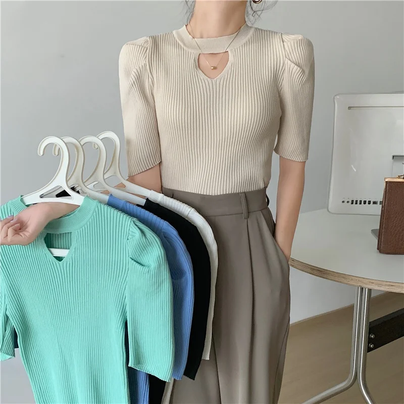 

Женская вязаная базовая футболка 2026 года, новая модель, облегающая, модная, с рукавом до локтя, для ношения под одеждой, весна-осень-зима