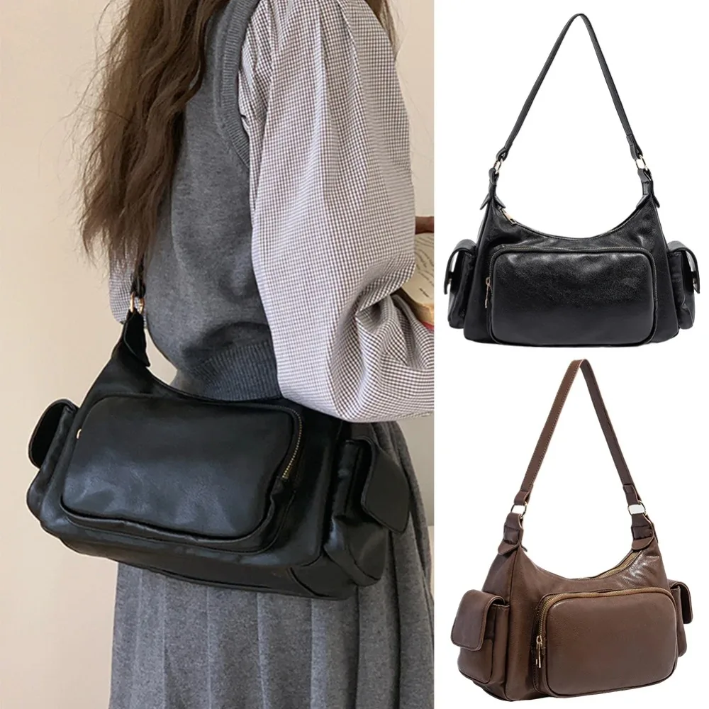 

Ретро сумка на плечо из искусственной кожи, винтажная мотоциклетная сумка, большая вместительная однотонная сумка на ремне в стиле панк, крутая сумка для девочек, подмышки