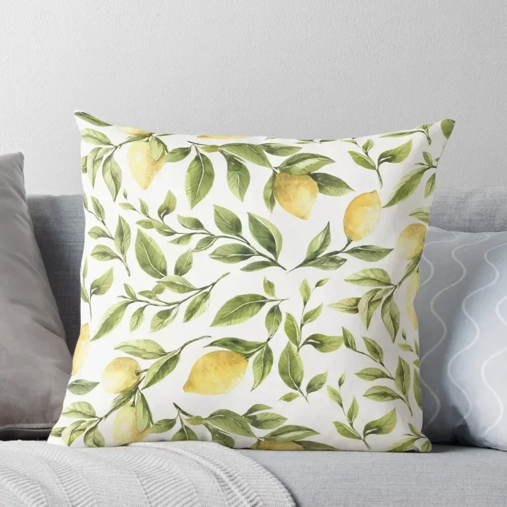 

Summer Yellow Lemon Citrus and green foliage Throw Pillow christmas pillowcases luxury covers pillow