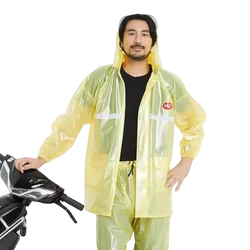 Man's Abstract Printing Waterproof See Through PVC Raincoat Hooded Loosen Rainproof Jacket Trousers Sut