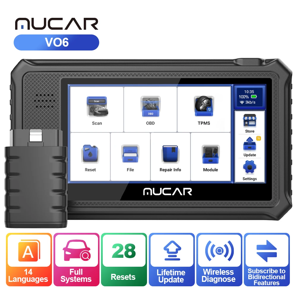 

MUCAR VO6 OBD2 Auto Diagnostic tool full system 28 resets function scanner tool for all car lifetime free expansion ECU coding