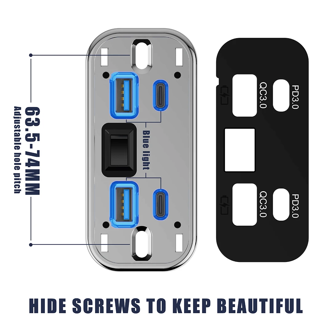 76 W Dual PD Dual QC3.0 Typ C USB Schnellladegerät 3.0 mit Schalter Schnellladung 4 Ports Power Panel für Bus ATV Auto LKW Marine – Detail 3
