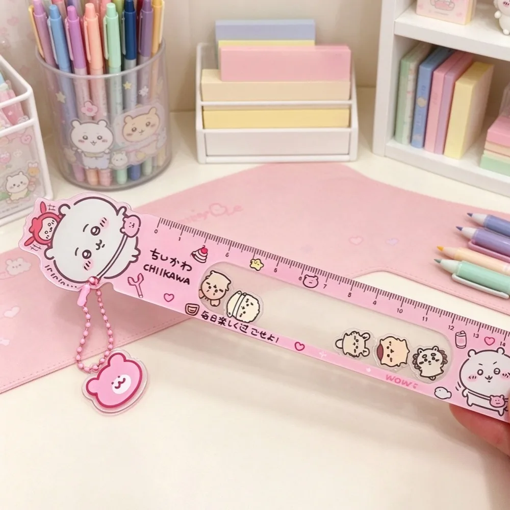 Sliding Ruler with kawaii Anime Pendant, 15cm Clear Acrylic Straight Ruler for Journaling, Drawing, Sketching, School Supplies