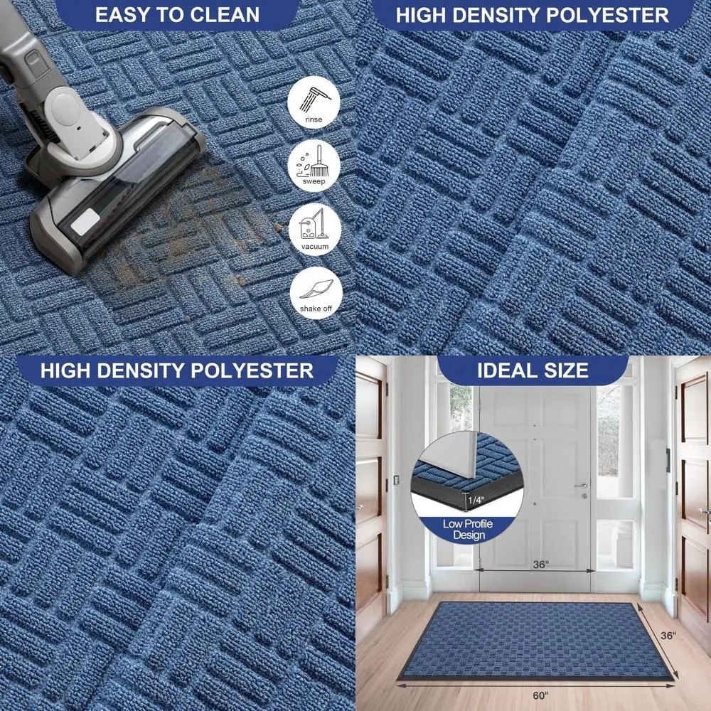 

Прочный всепогодный придверный коврик, 61,5 x 36 дюймов, водонепроницаемый, впитывающий, синий