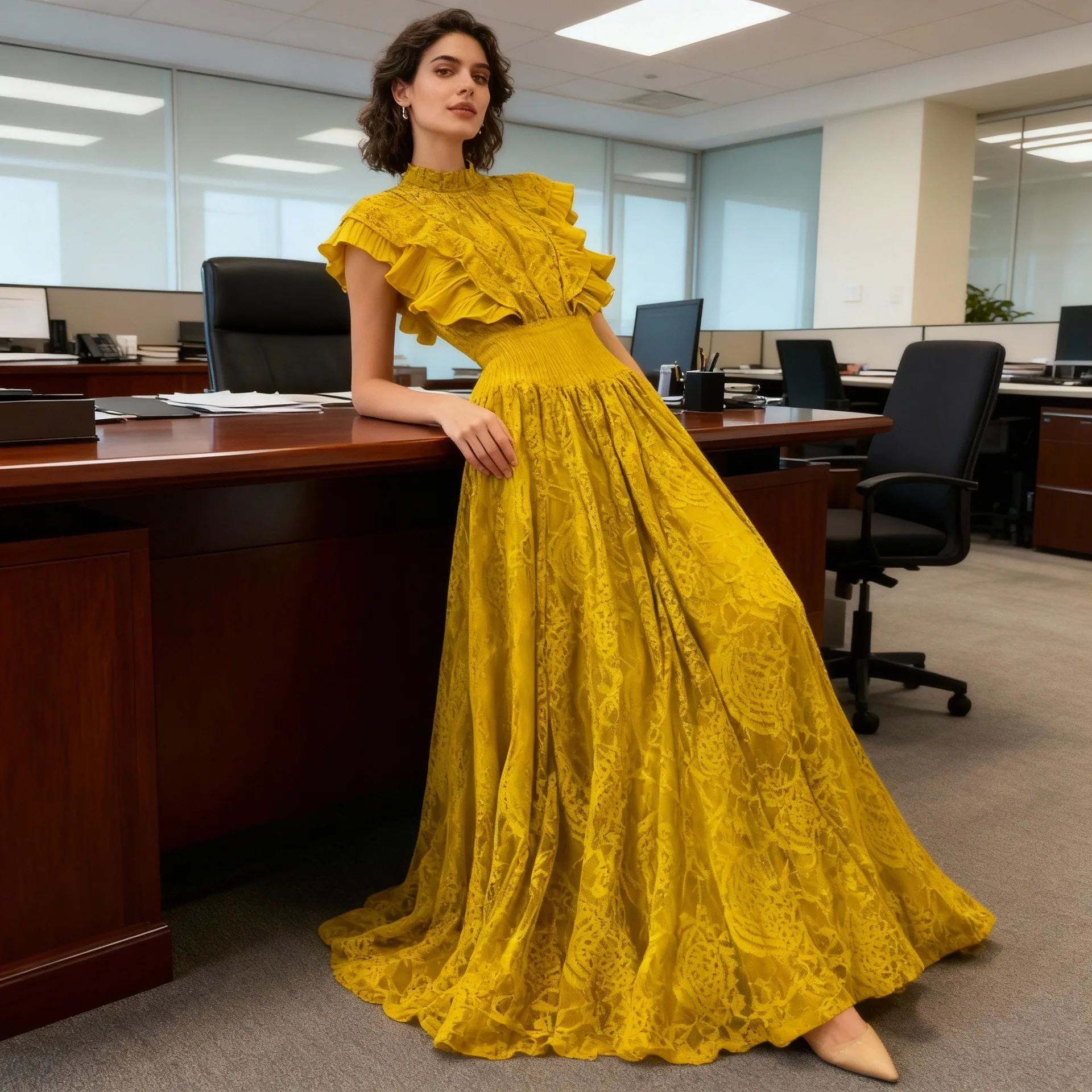 

Весенне-осеннее кружевное платье с круглым вырезом и длинными рукавами, модное, облегающее, элегантное, с отделкой в виде листьев лотоса.