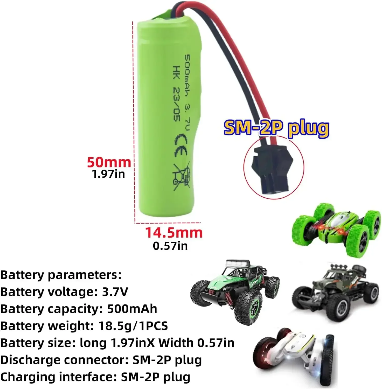 3.7V 500mAh Lipo Battery for DE35 DE38 DE40 DE50 TB201 TM201 TC141 DE84 S767 SL-356A 1220A Double-Sided Tumbling Stunt RC Car