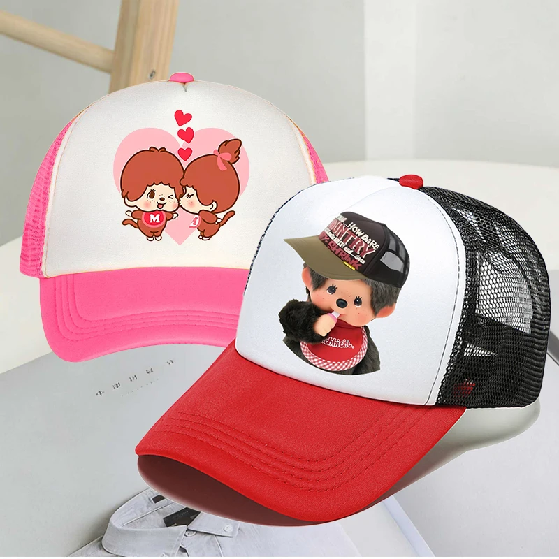 

Летняя бейсбольная кепка MONCHHICHI с принтом мультяшных аниме-персонажей, дышащая детская кепка для мальчиков и девочек, сетчатая кепка в стиле хип-хоп, кавайная детская игрушка, подарок