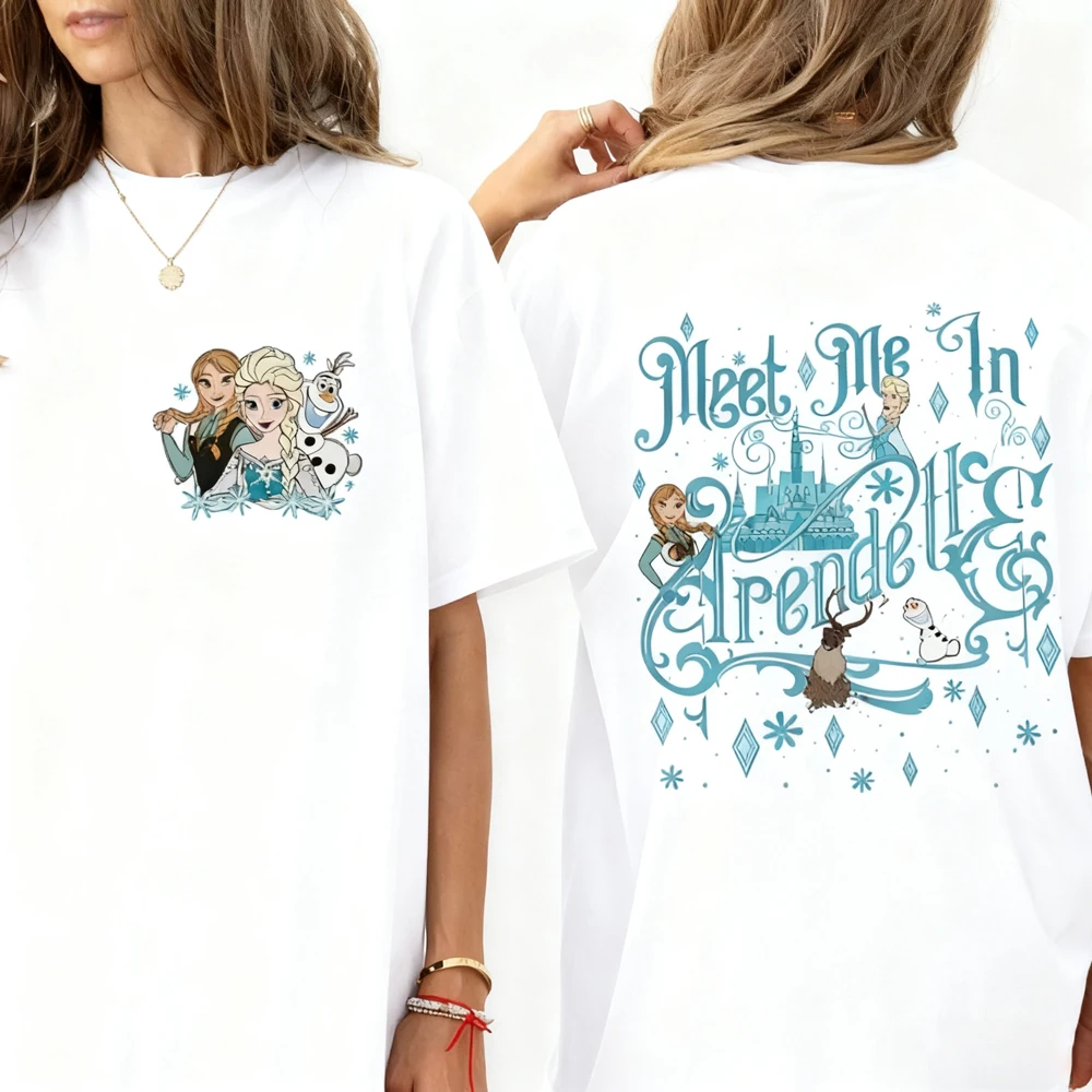 ديزني فروزن إلسا آنا مطبوعة الكرتون تي شيرت الأميرة أولاف قصيرة الأكمام ريترو الشارع ملابس علوية على الموضة غير رسمية #3