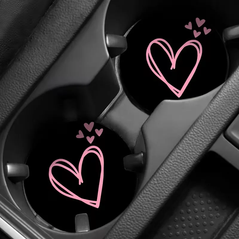 2 pçs dia dos namorados amor copo esteira tapete de copo do carro antiderrapante suprimentos interiores automotivos universal