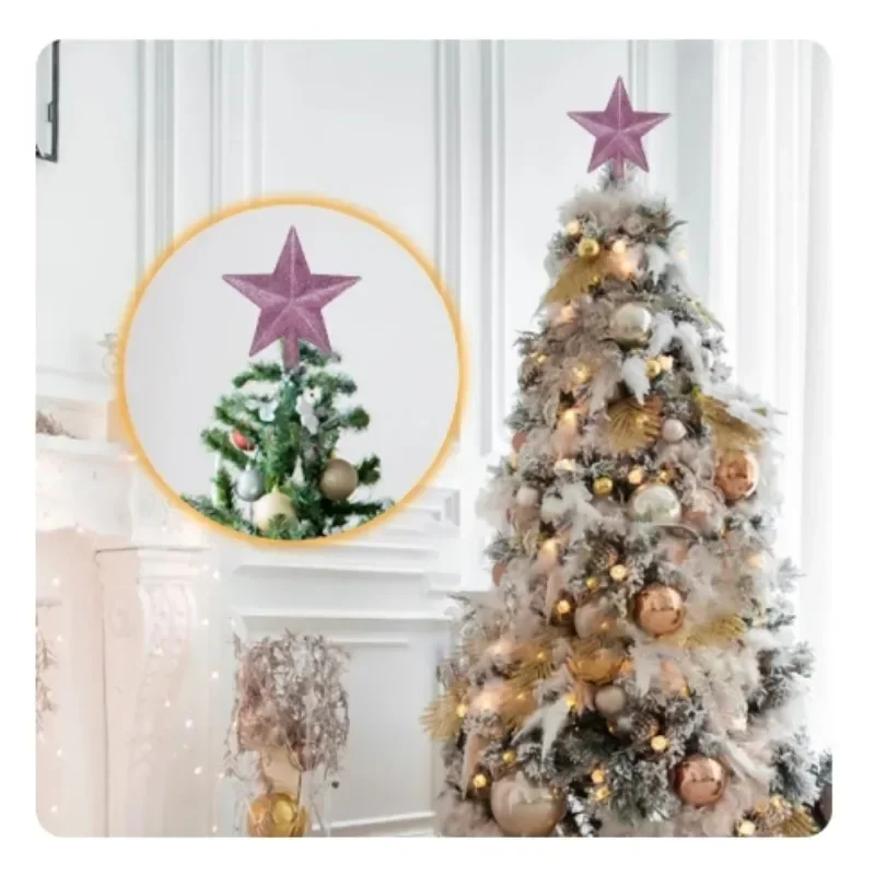 10/12/15/20cm Christmas Tree Top Star Merry Christmas Decoration for Home Shiny Gold Powder Five-pointed Star New Year Ornament