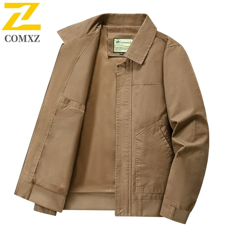 

COMXZ Mens Washed Cotton Baseball Jacket Vintage Workwear Style Solid Color Lightweight Breathable Casual Spring Autumn Coat