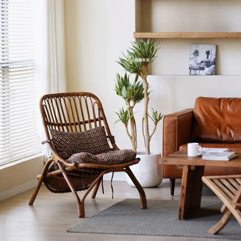 Silla reclinable de ratán natural de ágata de Indonesia, sofá perezoso nórdico para el hogar, silla de ocio, siesta, balcón