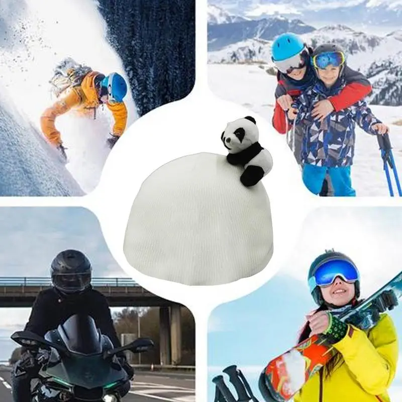 หมวกกันน็อคสกีน่ารักหมวกกันน็อคสกีครอบคลุมแพนด้าตกแต่งสโนว์บอร์ดกลางแจ้งกีฬา Flannel ผ้าหมวกกันน็อกอุปกรณ์เสริม