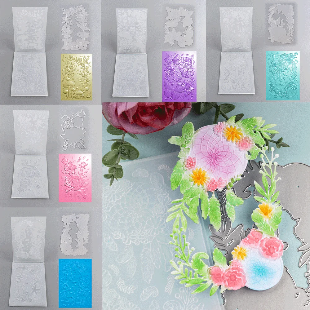 3D-Prägeordner, Metallstanzen-Set mit Schmetterlings- und Blumendesigns