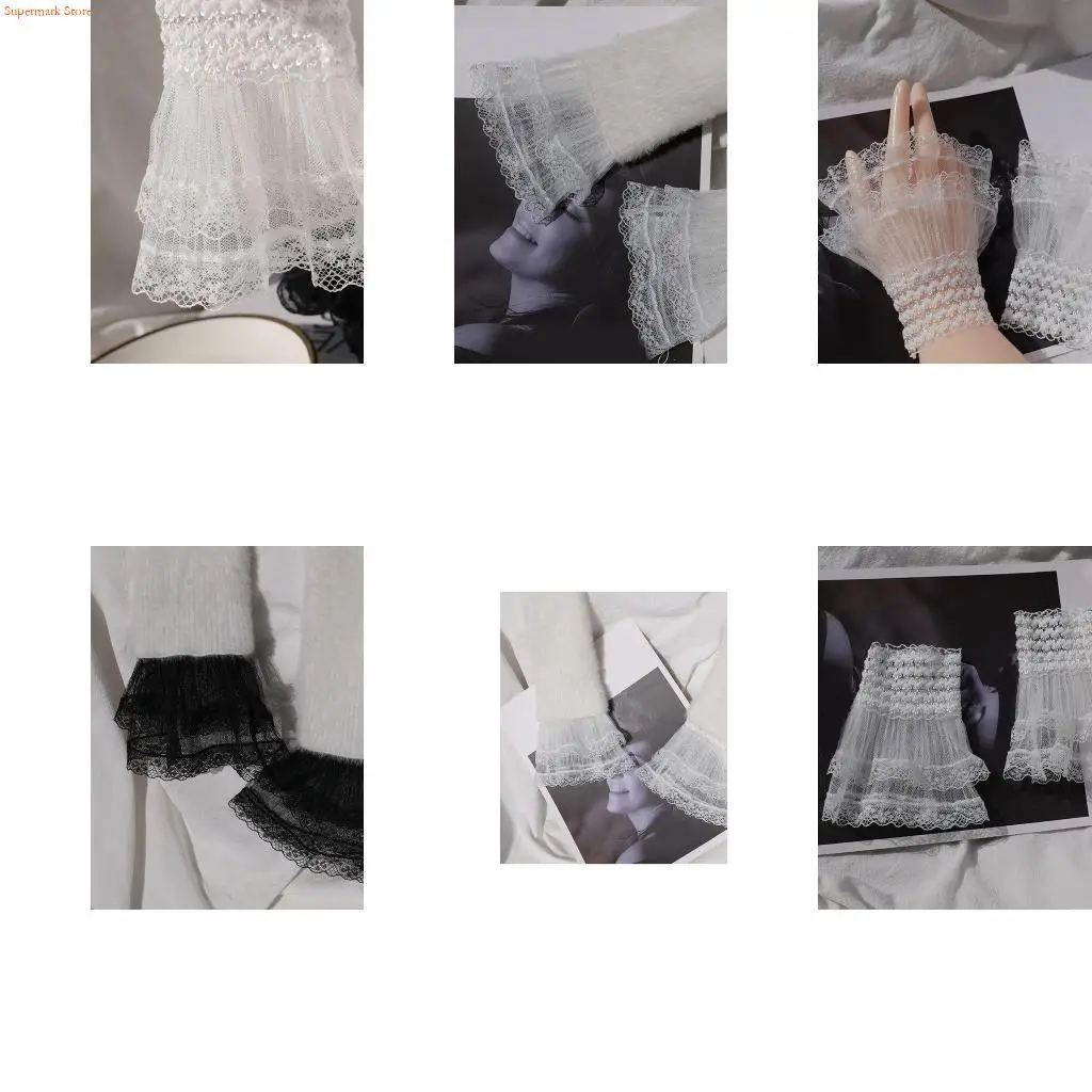 

Q5WE манжеты на запястья для женщин, платье, плиссированные манжеты, съемные кружевные манжеты с искусственными рукавами