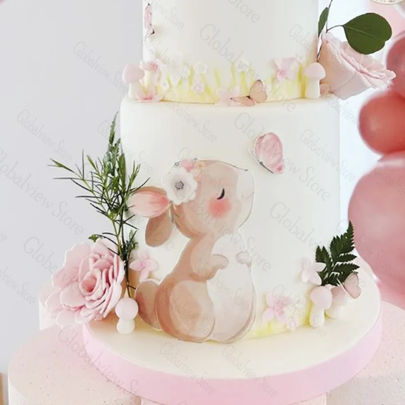 13Pcs Floral Bunny Cake Decorating Rabbit With Flower Cupcake Toppers Girls First Birthday Cake Decoration Baby Shower Decor