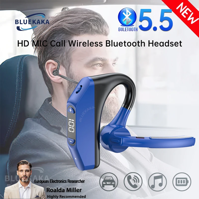 Bluetooth 5.5 Business Wireless Earphone Left Right Ear Universal LED Display With MIC Headset Ultra-long Standby For Car Driver